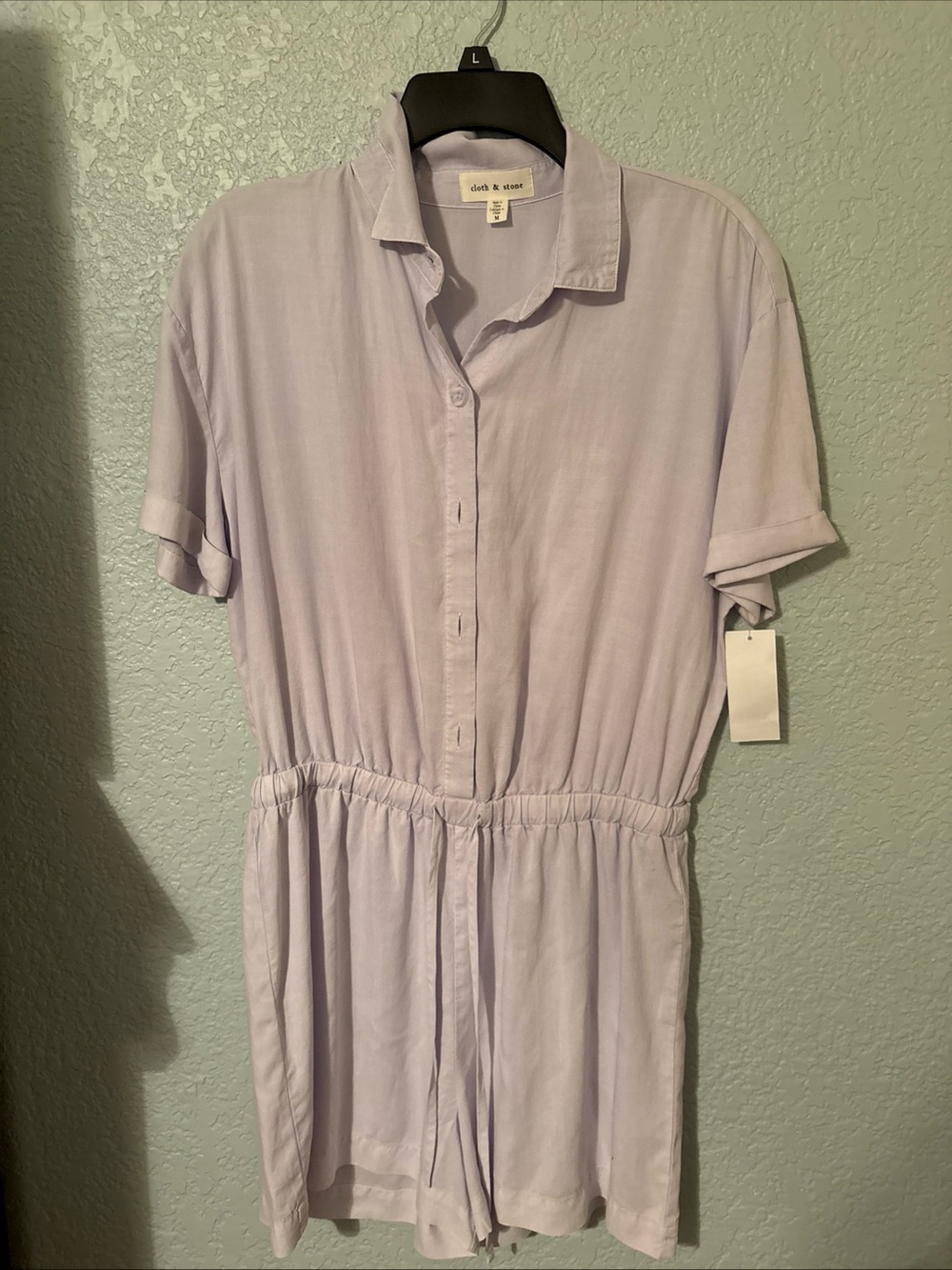 NWT Cloth & Stone M Gray 100% Tencel Romper Drawstring Waist Buttons Utility